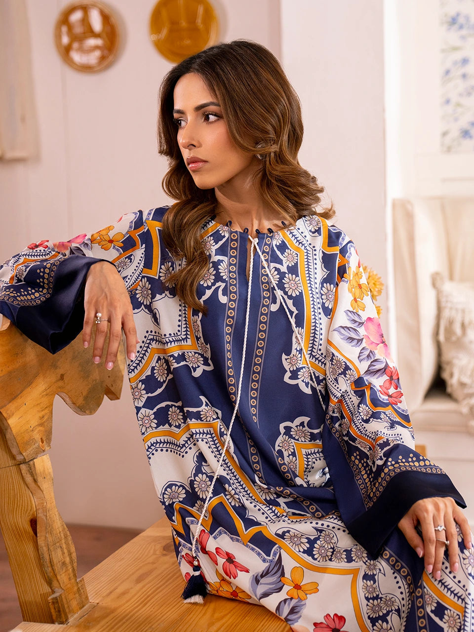Kashish - Stitched 2Pc Kaftan style printed Suit - Premium Swiss Lawn