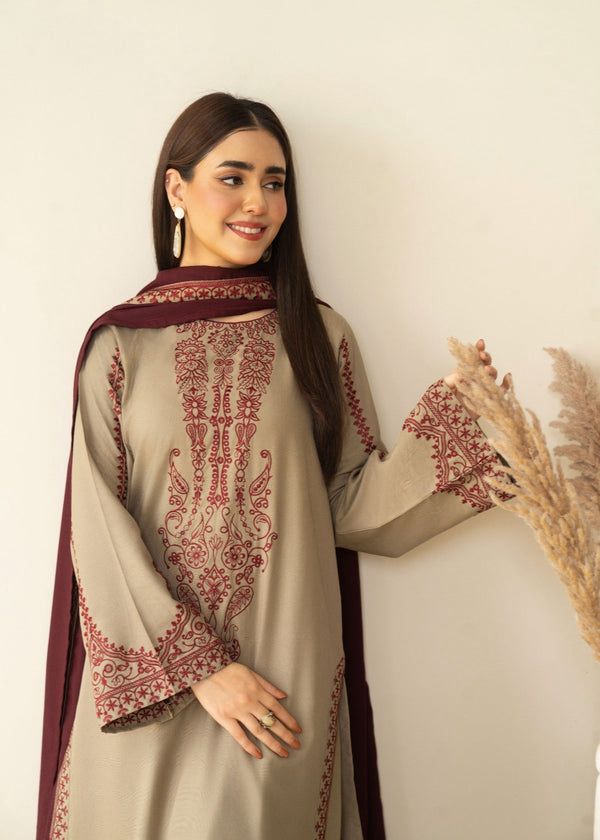 Mehwar Stitched 3Pc Embroidered Winter Fabric with beautiful duppata