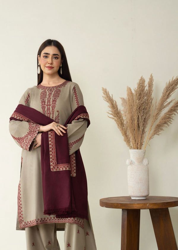 Mehwar Stitched 3Pc Embroidered Winter Fabric with beautiful duppata