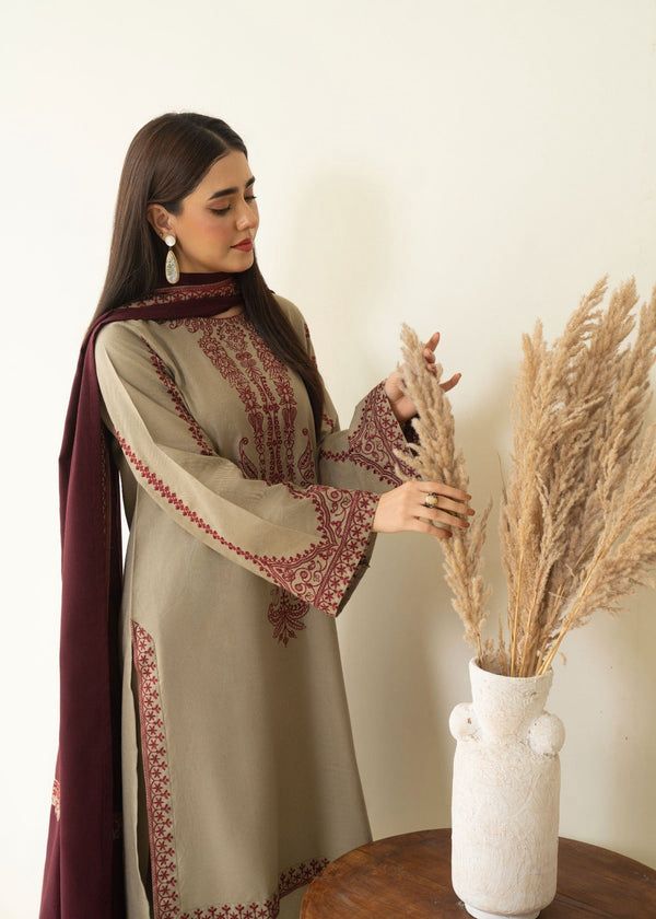 Mehwar Stitched 3Pc Embroidered Winter Fabric with beautiful duppata