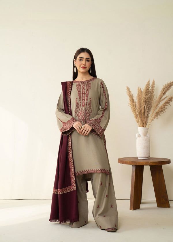 Mehwar Stitched 3Pc Embroidered Winter Fabric with beautiful duppata