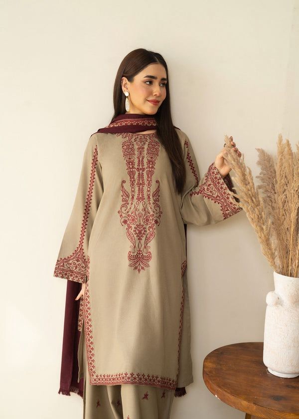 Mehwar Stitched 3Pc Embroidered Winter Fabric with beautiful duppata