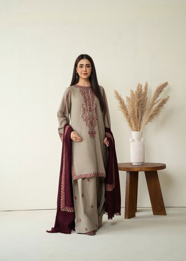 Mehwar Stitched 3Pc Embroidered Winter Fabric with beautiful duppata